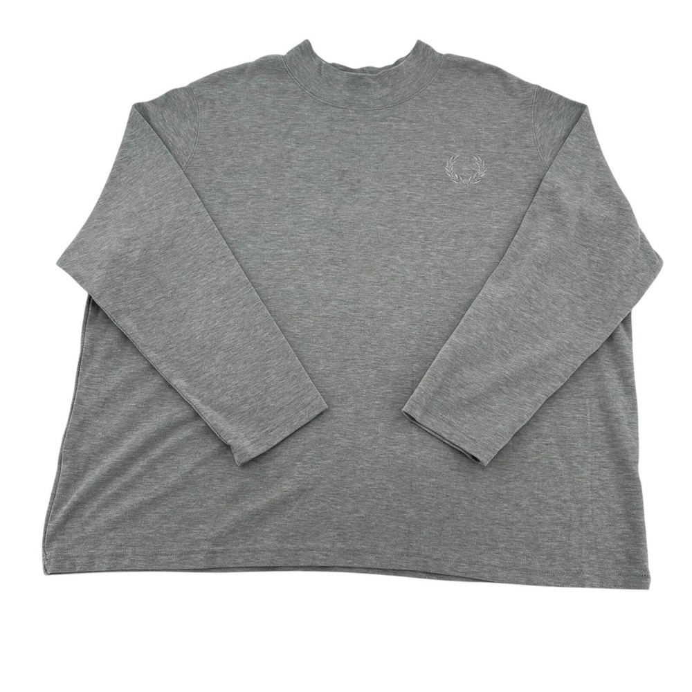 Blair Gray Mock Neck Long Sleeve Top Knit Shirt Embroidered Crest Women 3XL